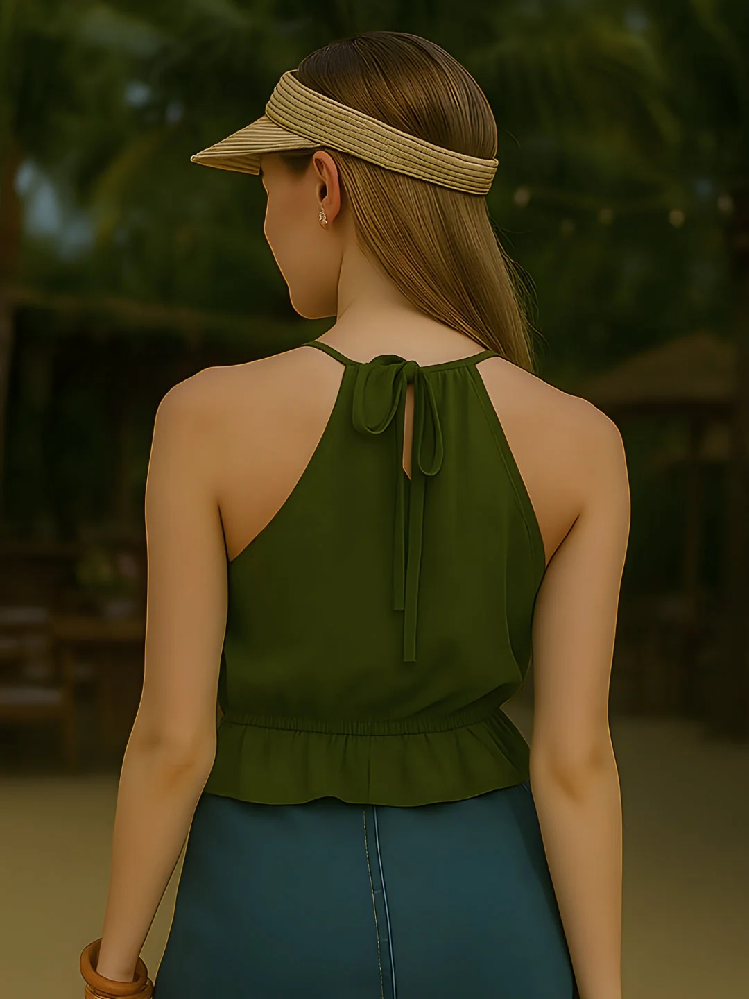 Olive Solid Shoulder Straps Top - Image 4