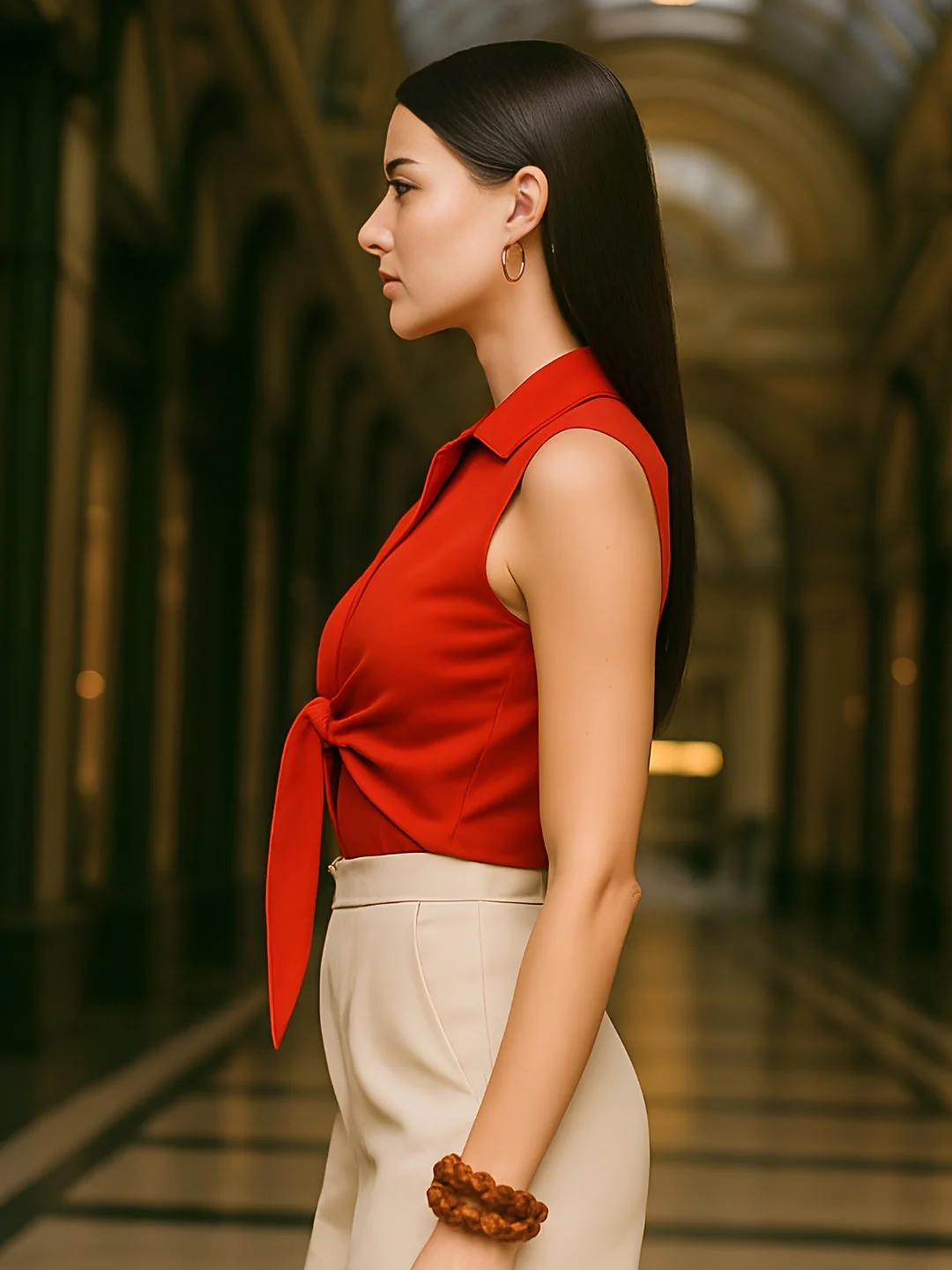 Red Solid Sleeveless Top - Image 3