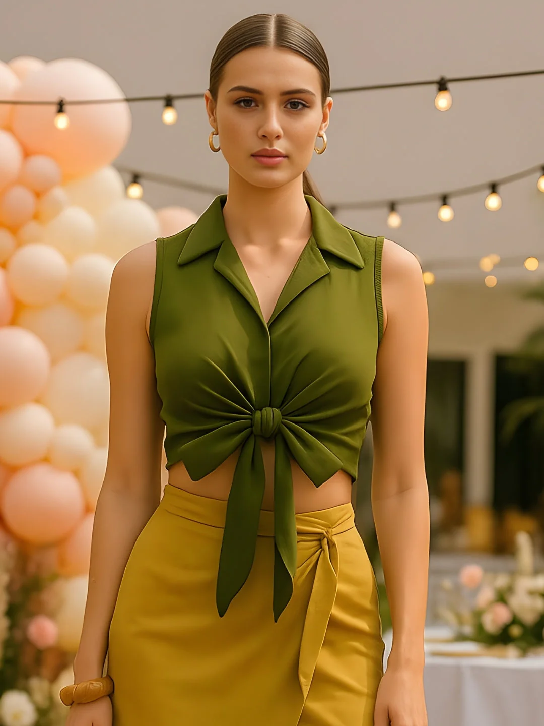 Olive Solid Sleeveless Top