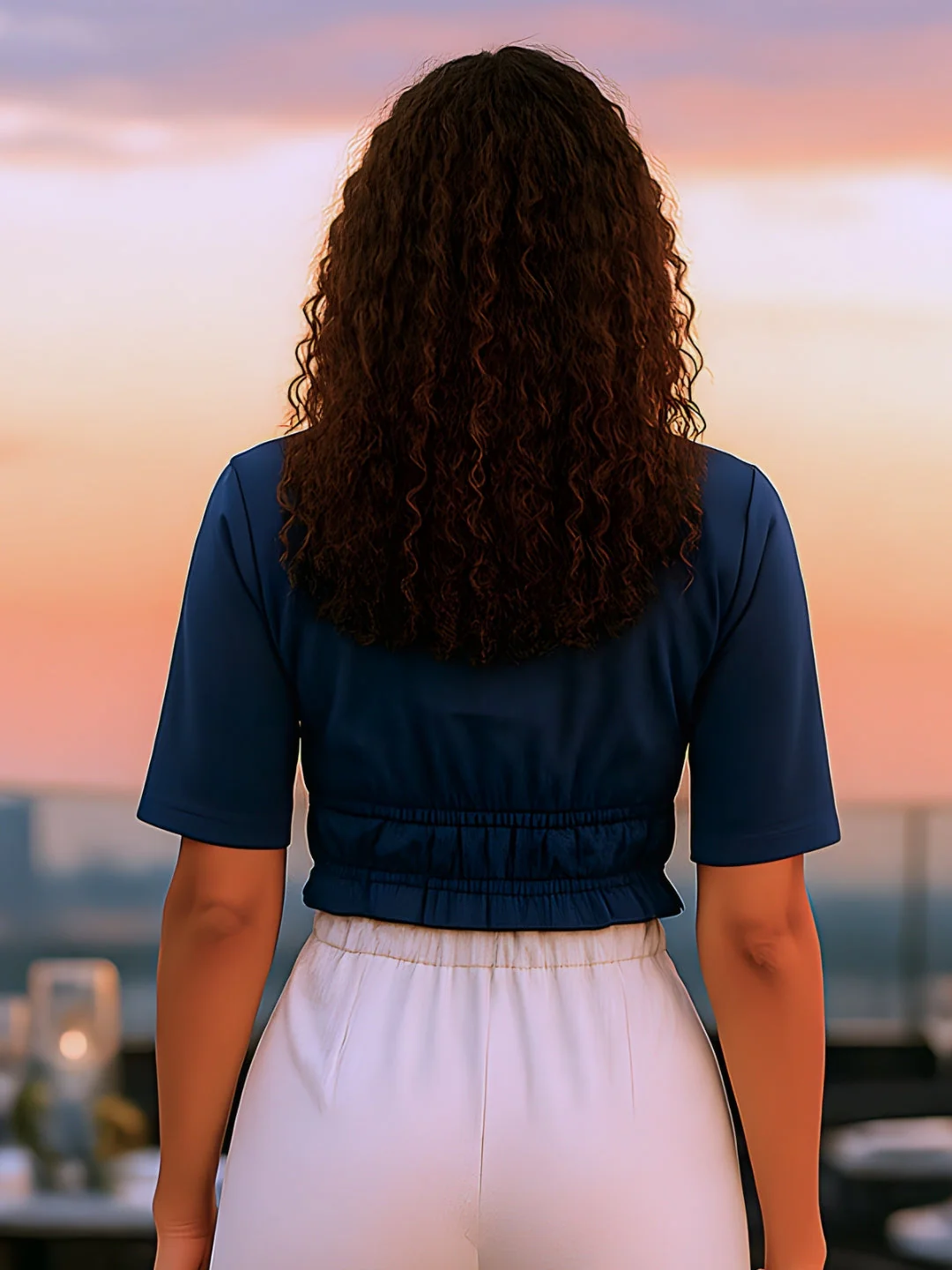 Navy Solid Half Sleeves Top - Image 4