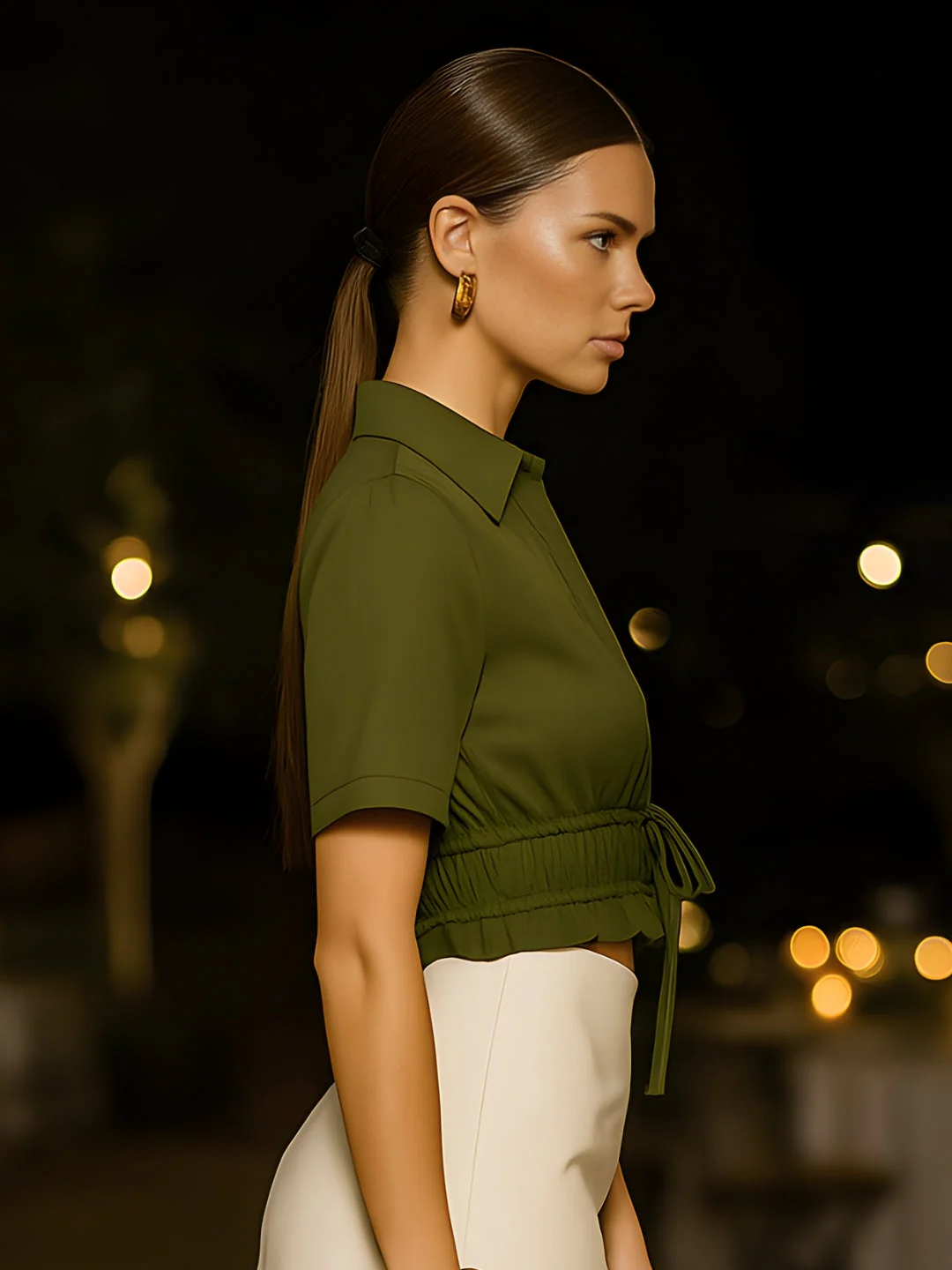Olive Solid Half Sleeves Top - Image 3