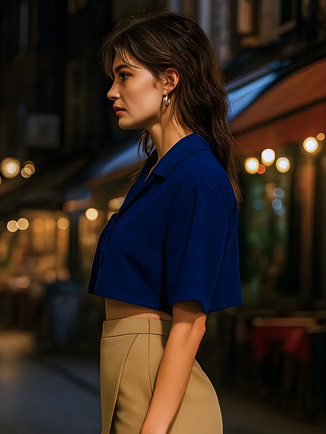 Navy Solid Half Sleeves Top - Image 3