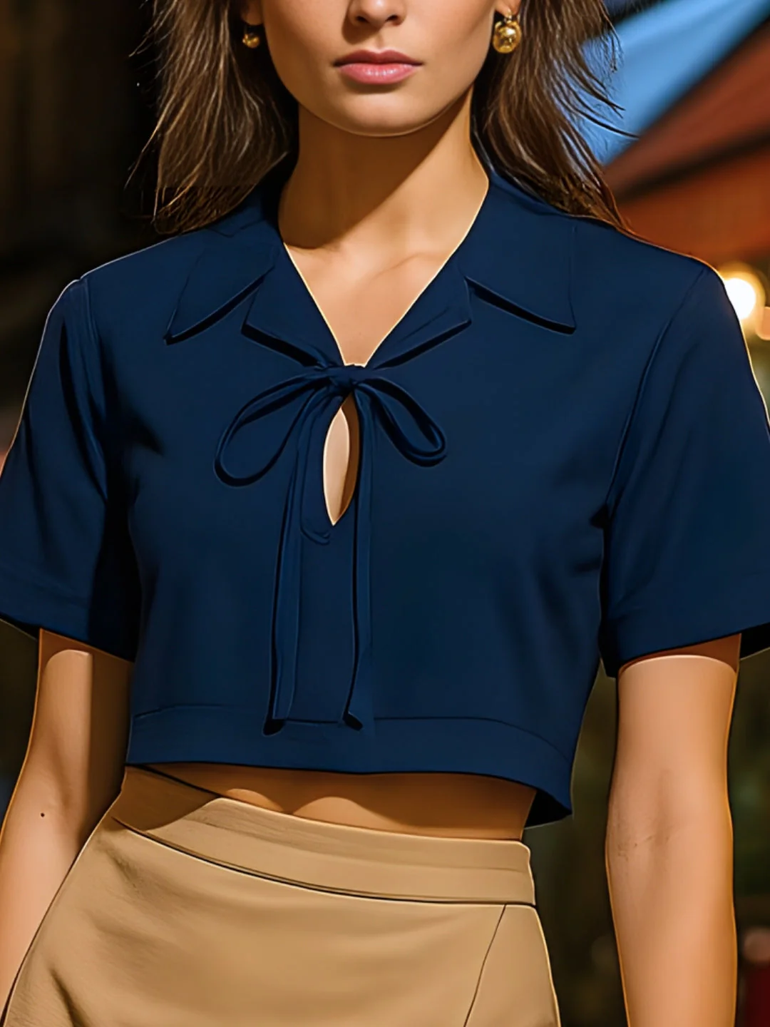 Navy Solid Half Sleeves Top - Image 5