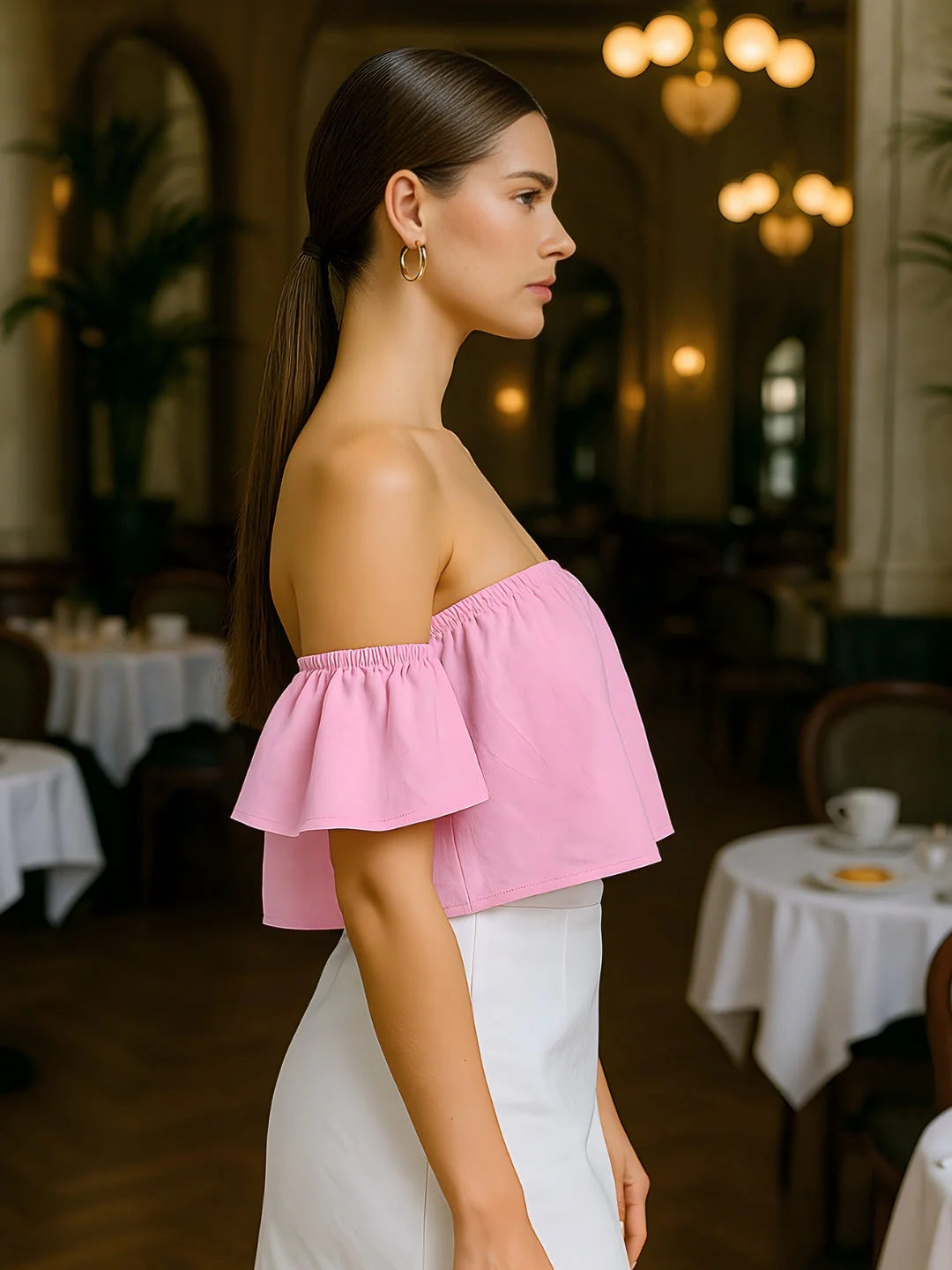 Pink Solid Off-Shoulder Top - Image 3