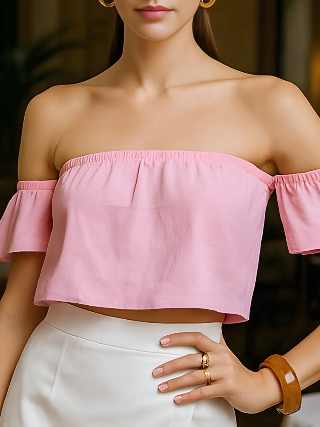 Pink Solid Off-Shoulder Top - Image 5