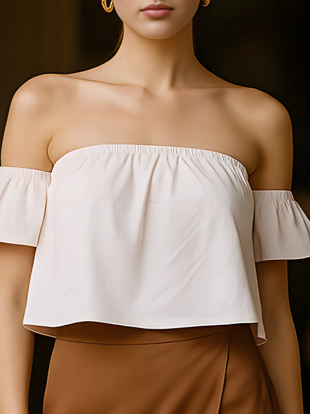 Off White Solid Off-Shoulder Top - Image 5