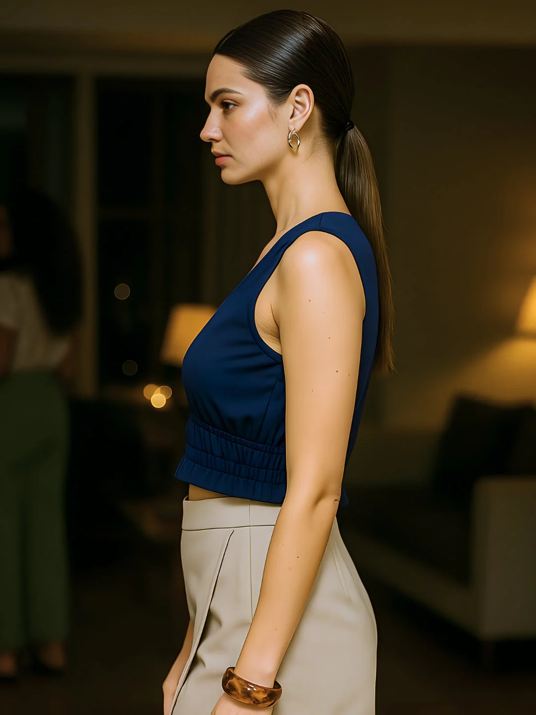 Navy Solid Sleeveless Top - Image 3