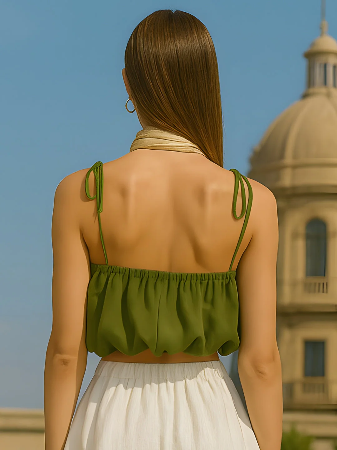 Olive Solid Shoulder Straps Top - Image 4