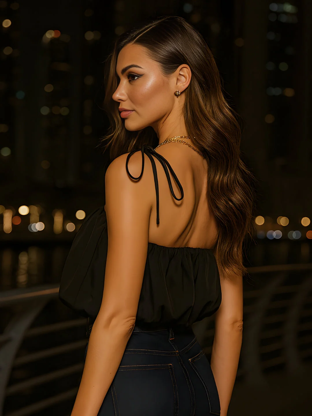 Black Solid Shoulder Straps Top - Image 2