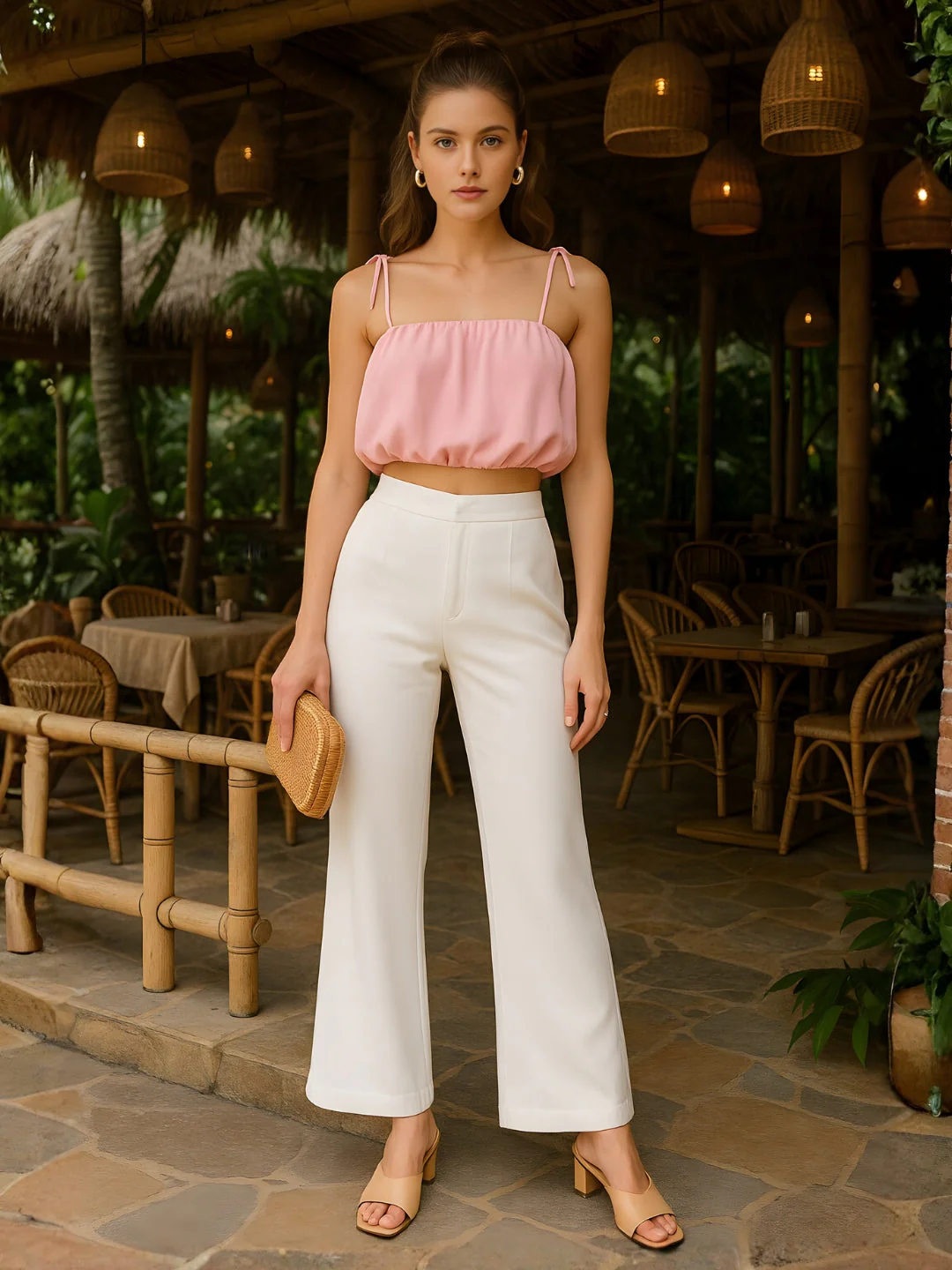 Pink Solid Shoulder Straps Top - Image 2