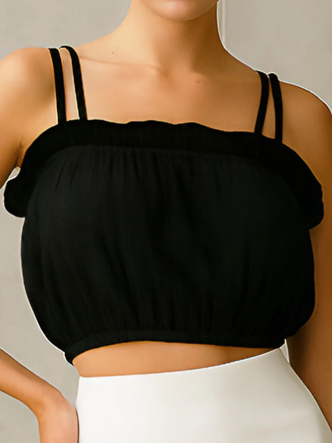 Black Solid Shoulder Straps Top - Image 5