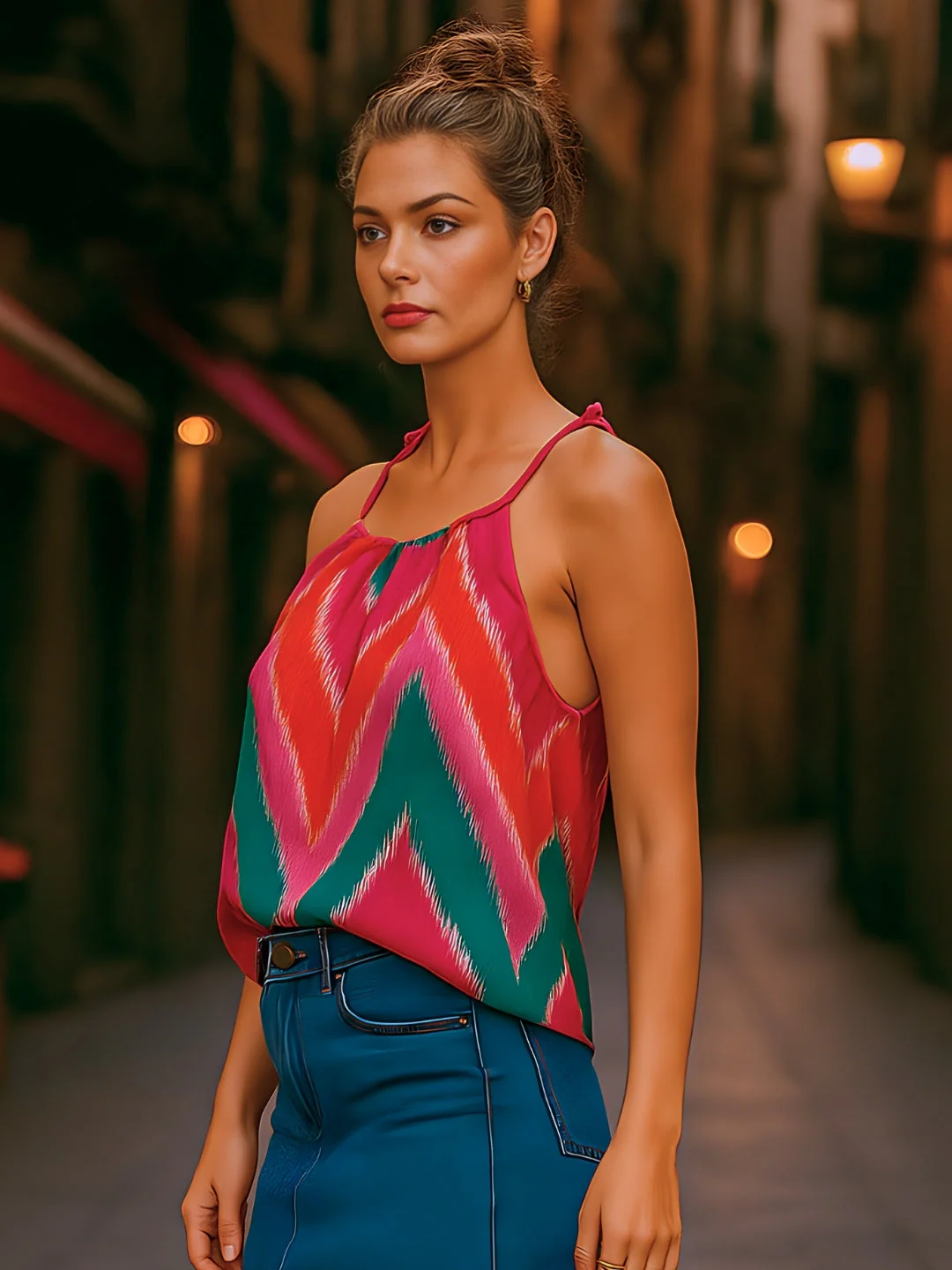Pink Ethnic Motifs Shoulder Straps Top - Image 3
