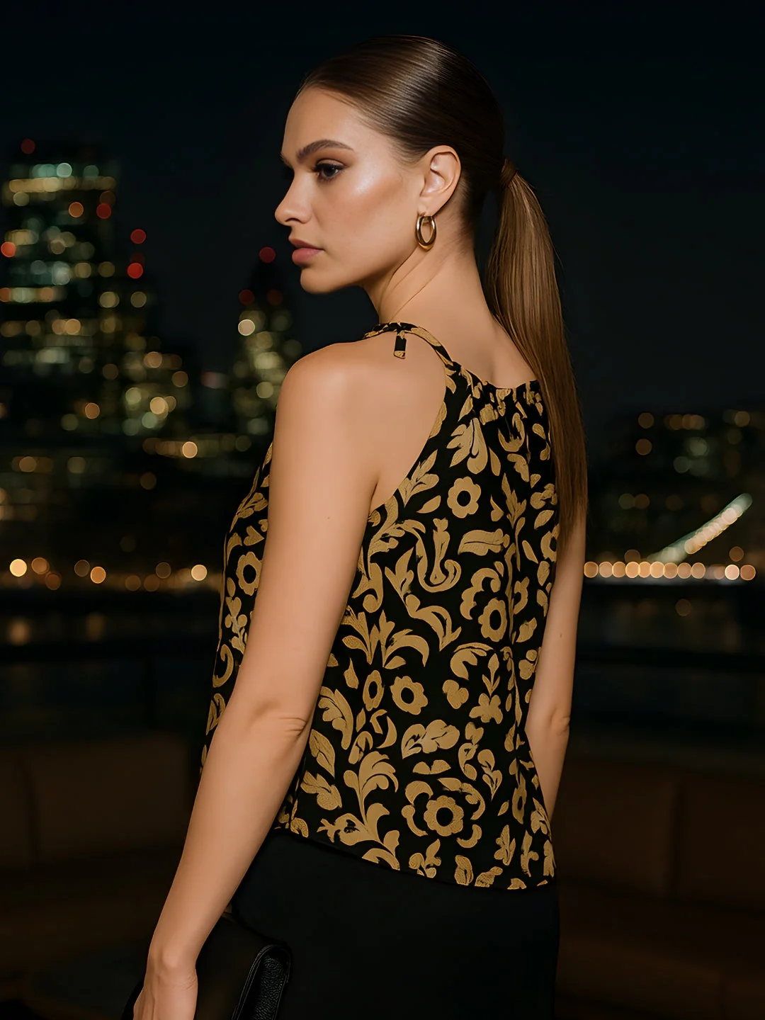Black Ethnic Motifs Shoulder Straps Top - Image 3