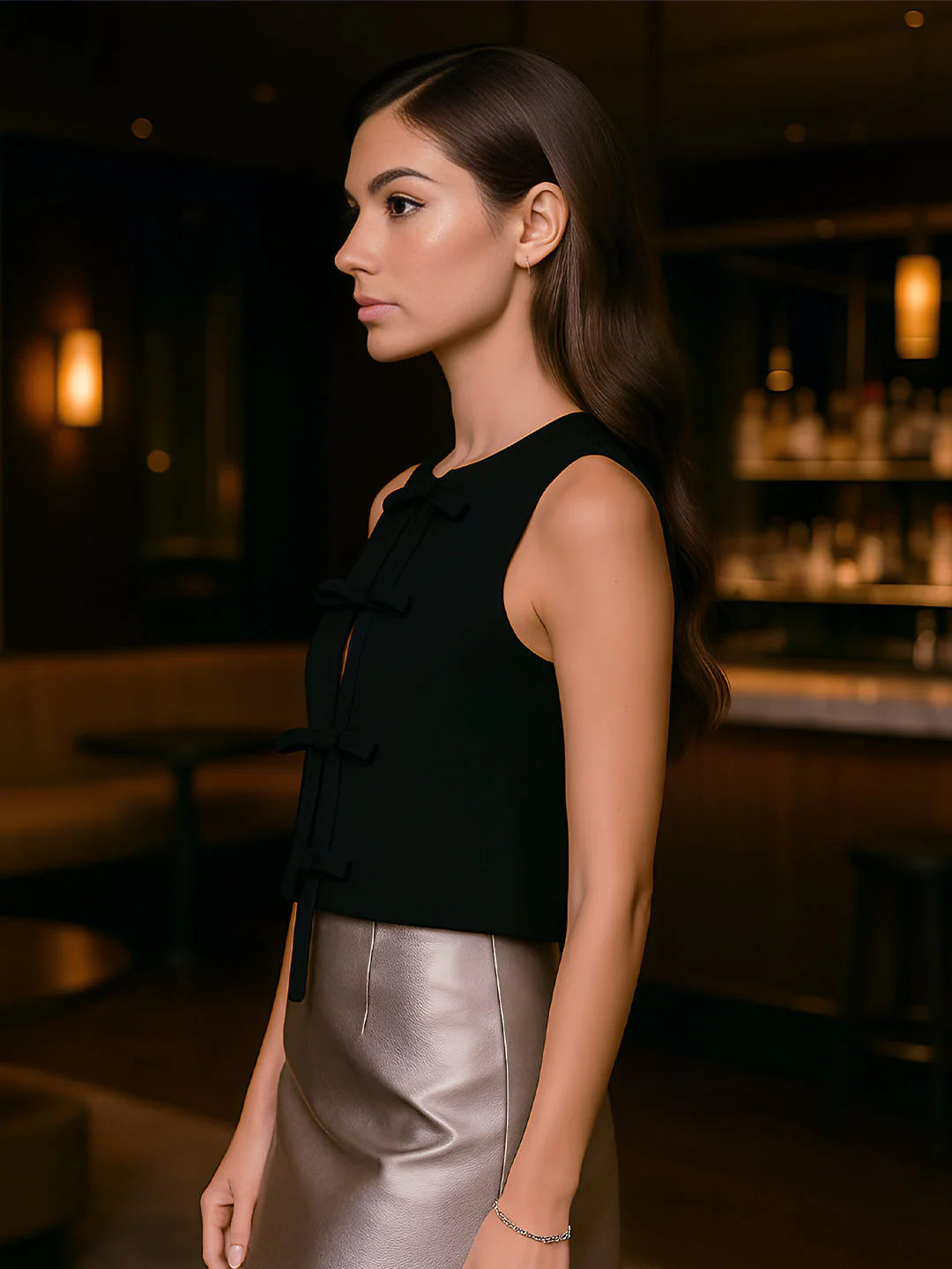 Black Solid Sleeveless Top - Image 3