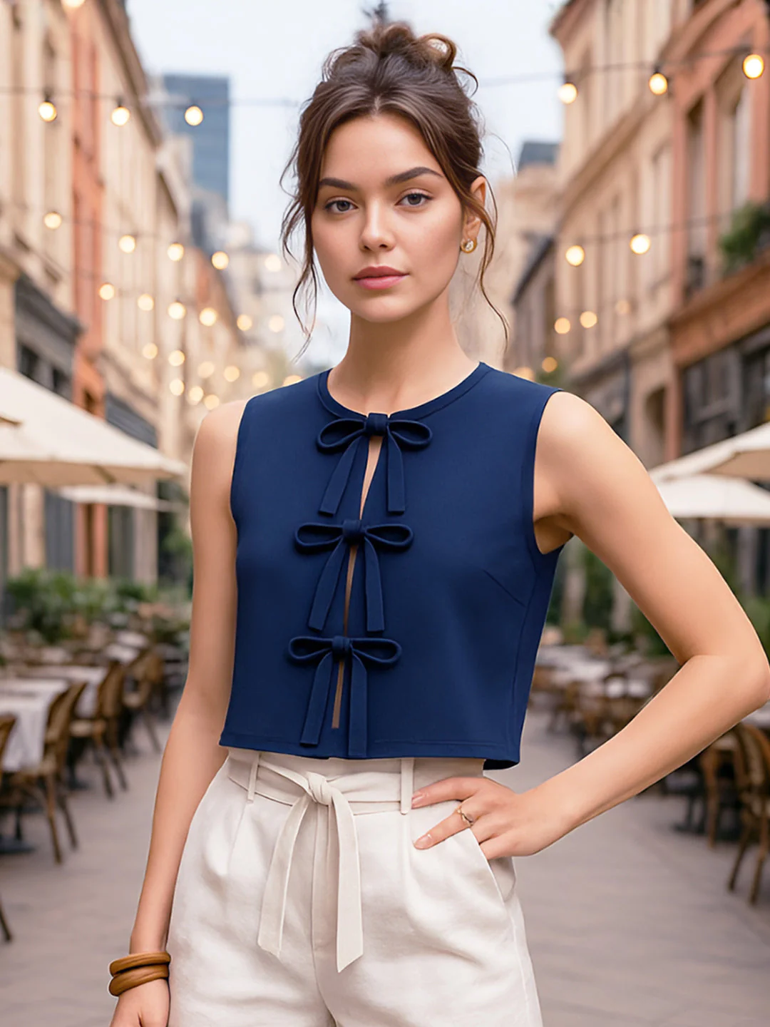 Navy Solid Sleeveless Top