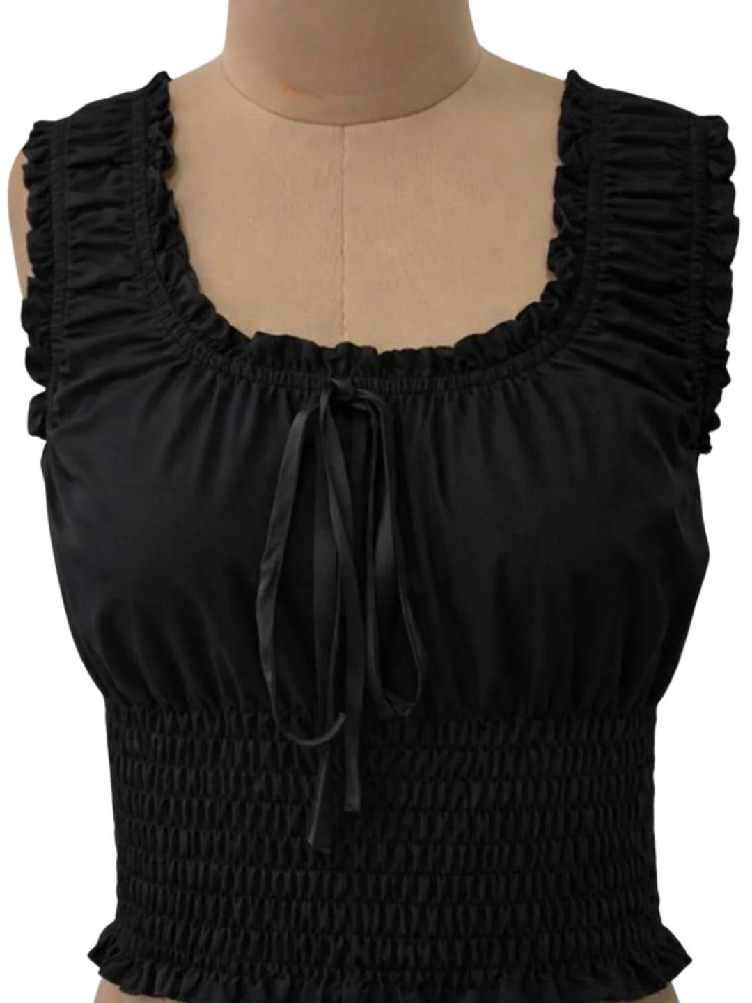 Black Solid Sleeveless Tops - Image 5