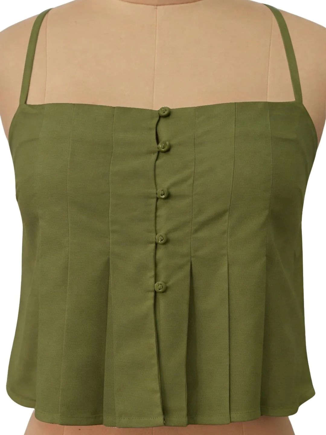 Olive Solid Shoulder Straps Tops - Image 5