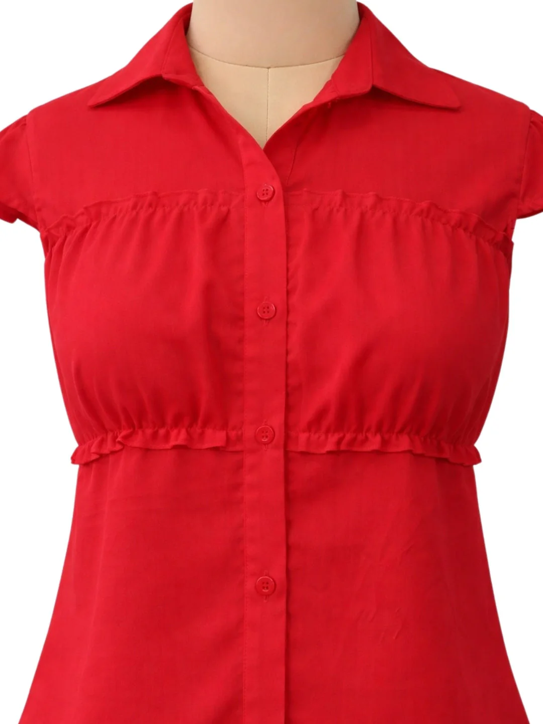Red Solid Short Sleeves Top - Image 5