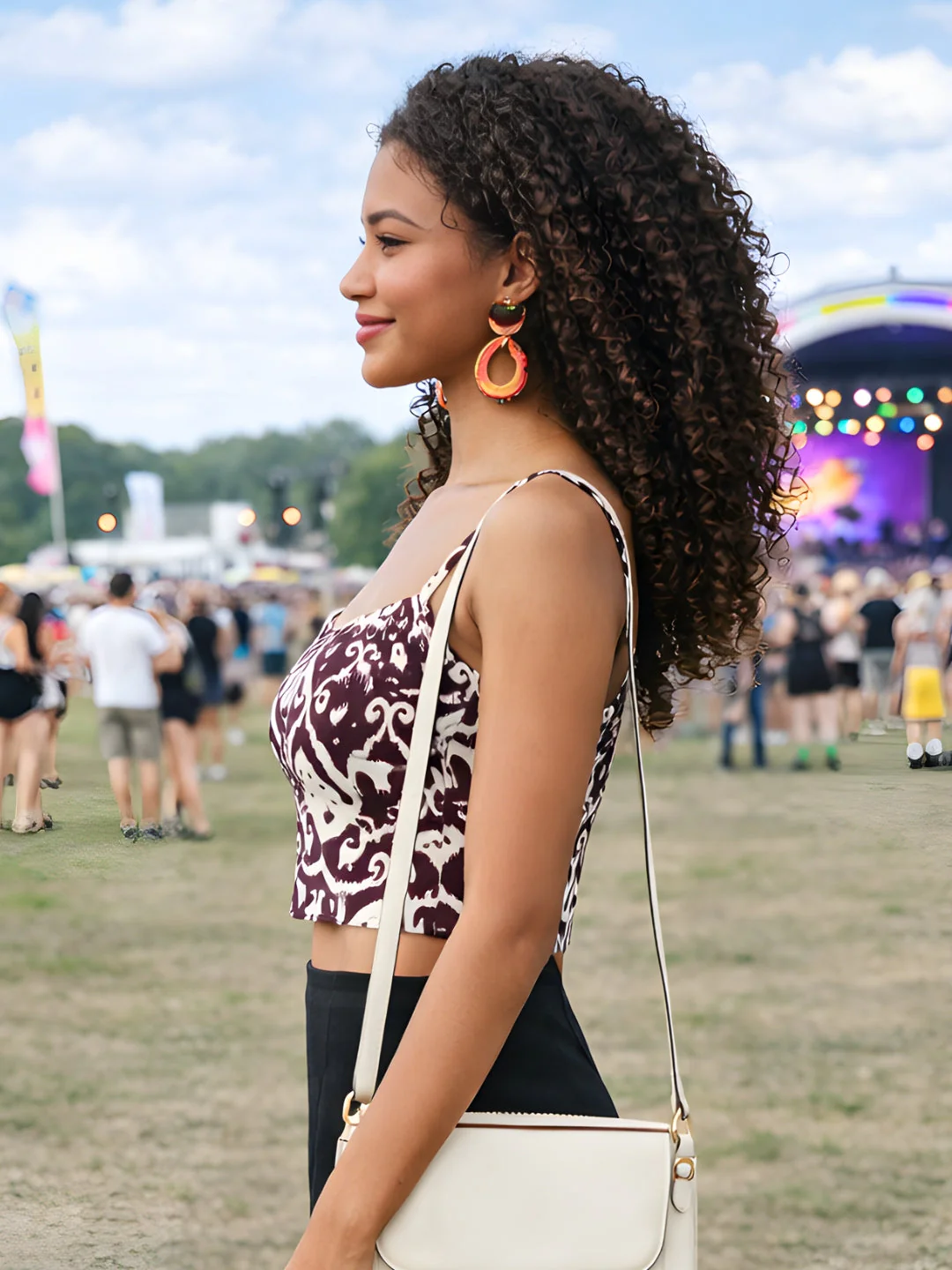 Brown Ethnic Motifs Shoulder Straps Tops - Image 3