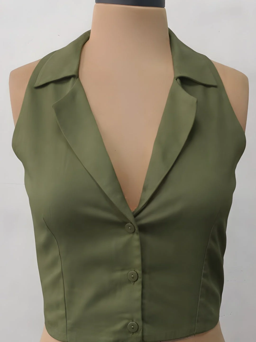 Olive Solid Sleeveless Tops - Image 5