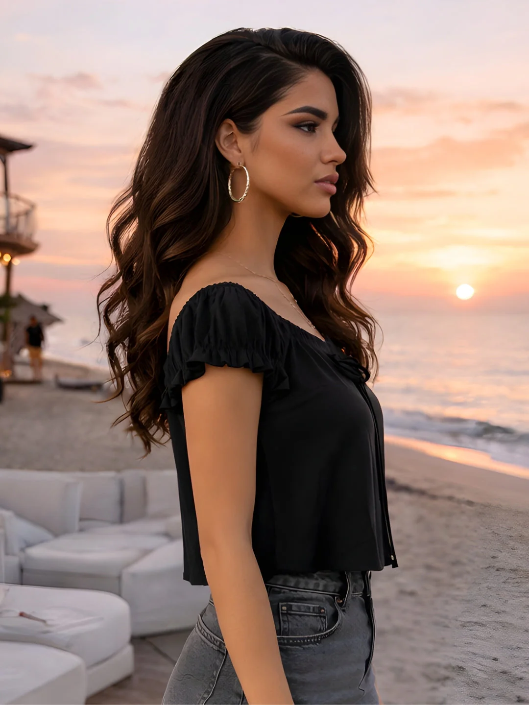 Black Solid Short Tops - Image 3