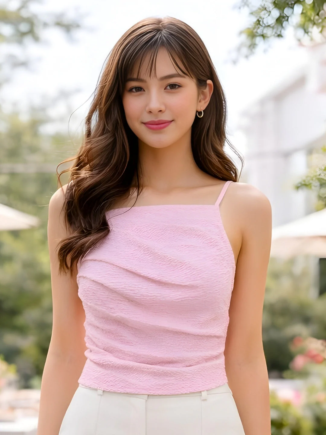 Pink Solid Shoulder Straps Top - Image 2
