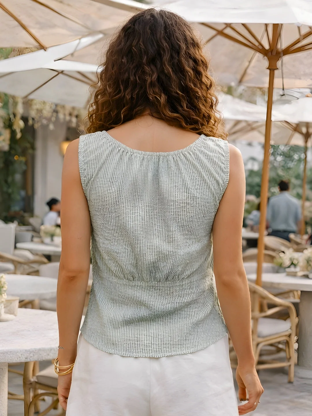 Green Stripes Sleeveless Tops - Image 4