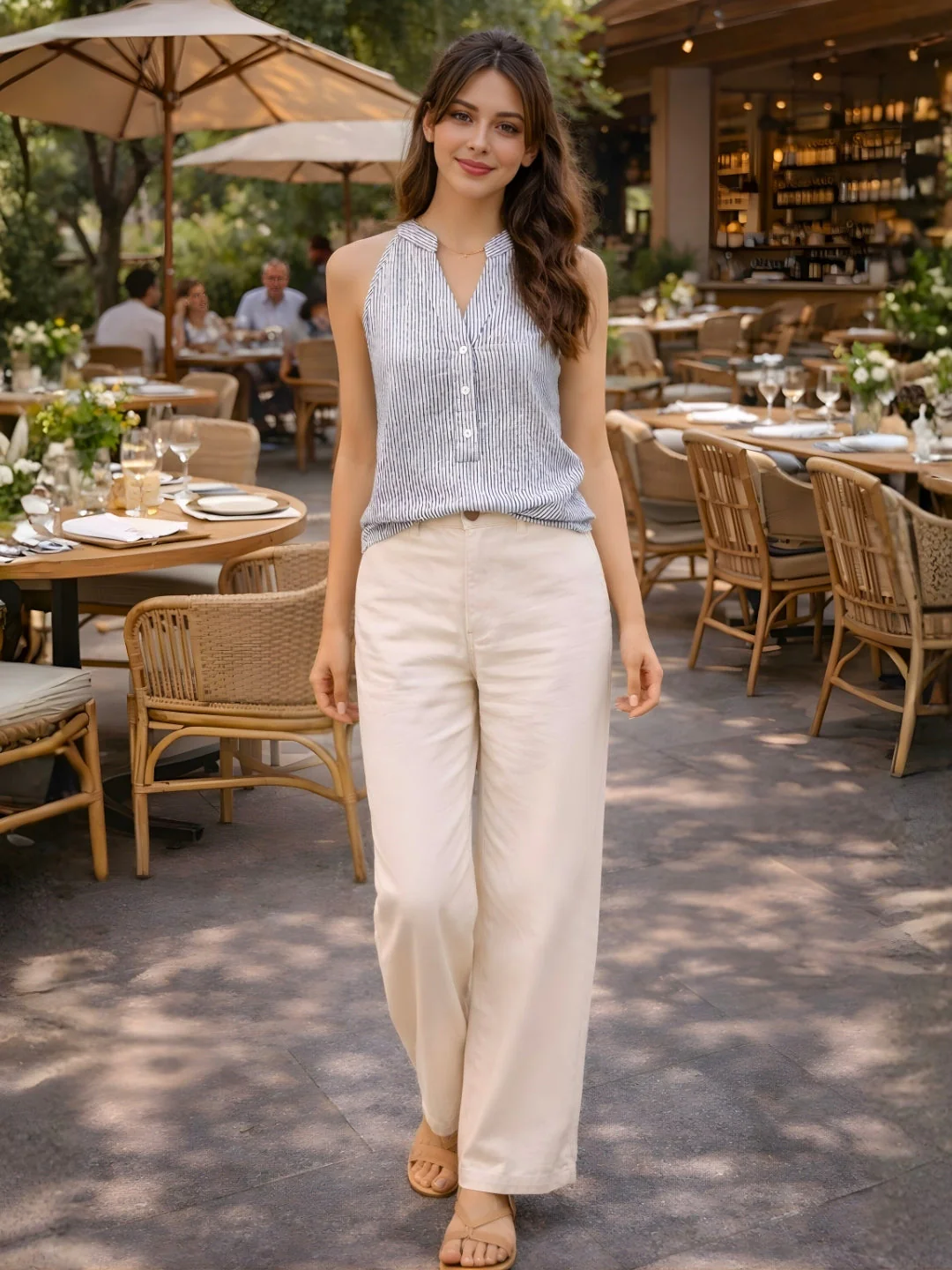 Grey Stripes Sleeveless Tops - Image 2