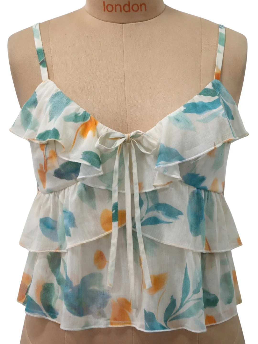 Cream Floral Shoulder Straps Tops - Image 5