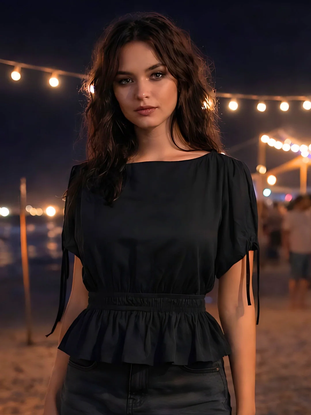 Black Solid Sleeveless Tops