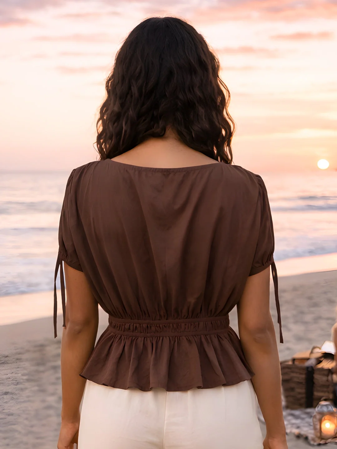 Brown Solid Sleeveless Tops - Image 4