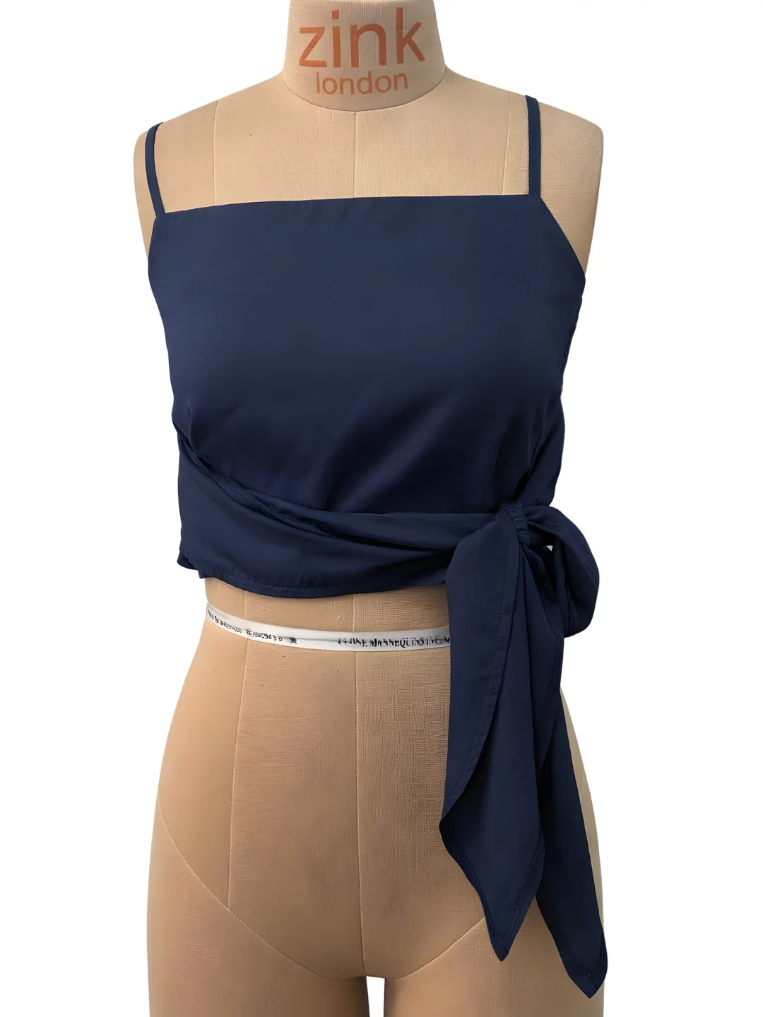 Navy Solid Shoulder Straps Tops - Image 5