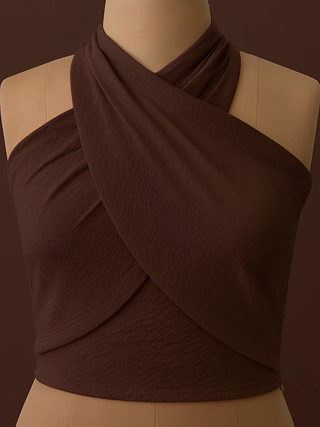 Brown Solid Sleeveless Tops - Image 5