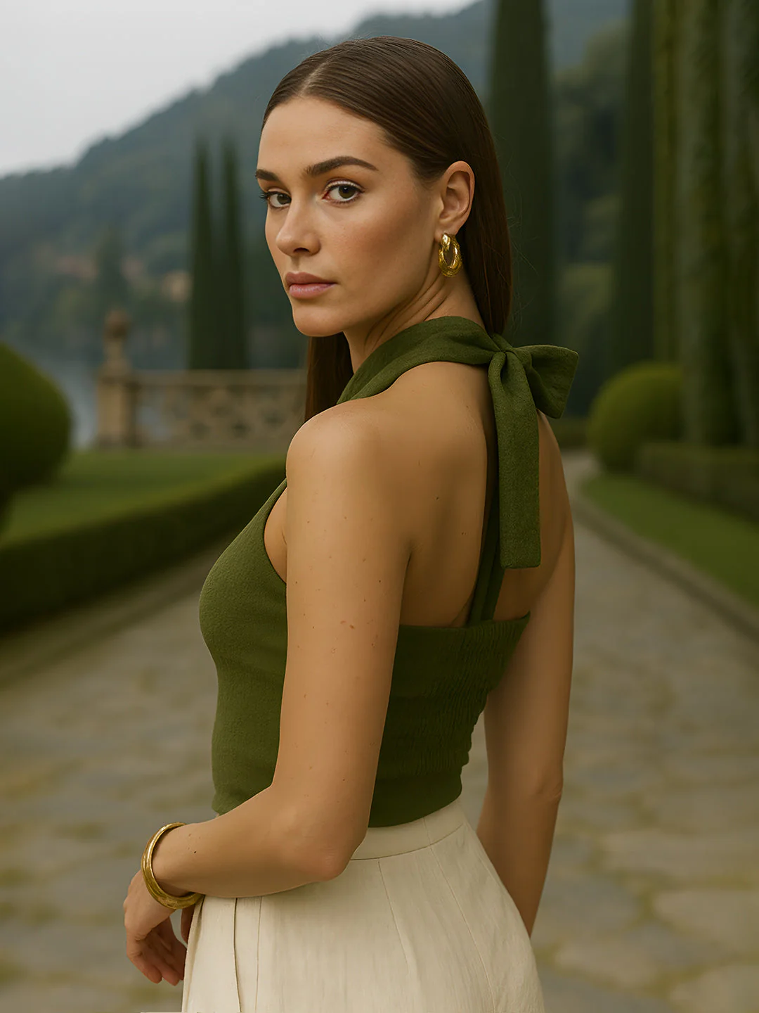 Olive Solid Sleeveless Tops - Image 3