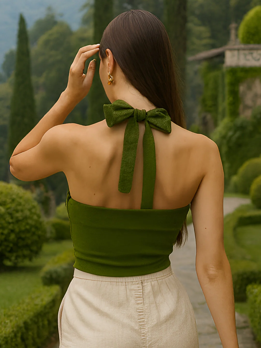Olive Solid Sleeveless Tops - Image 4