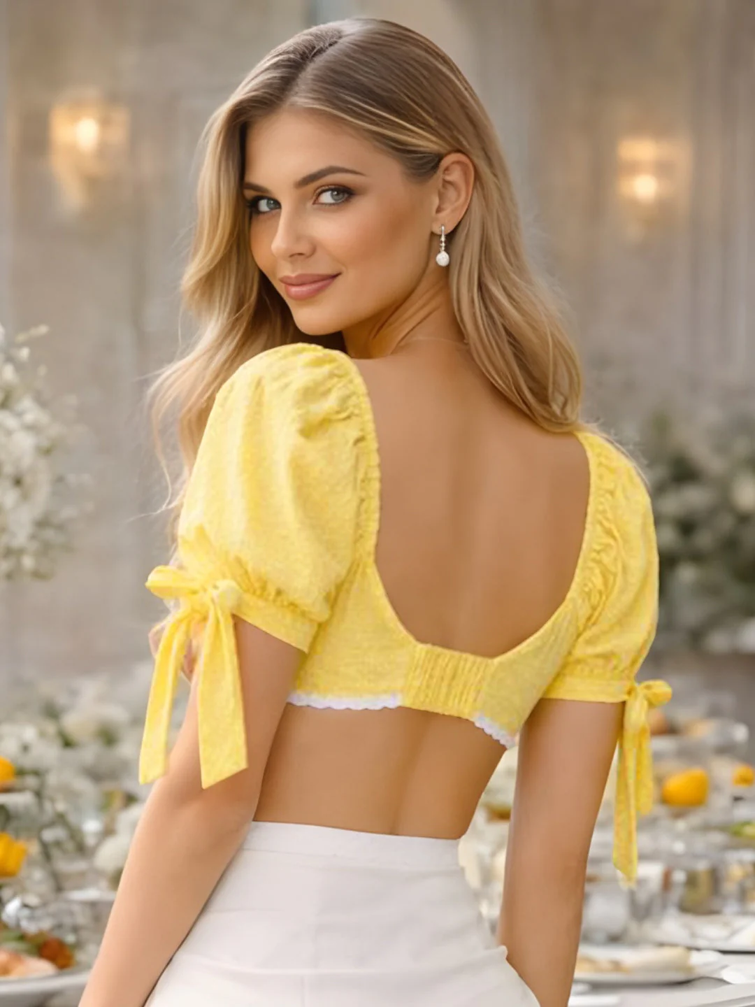 Yellow Solid Half Sleeves Top - Image 4