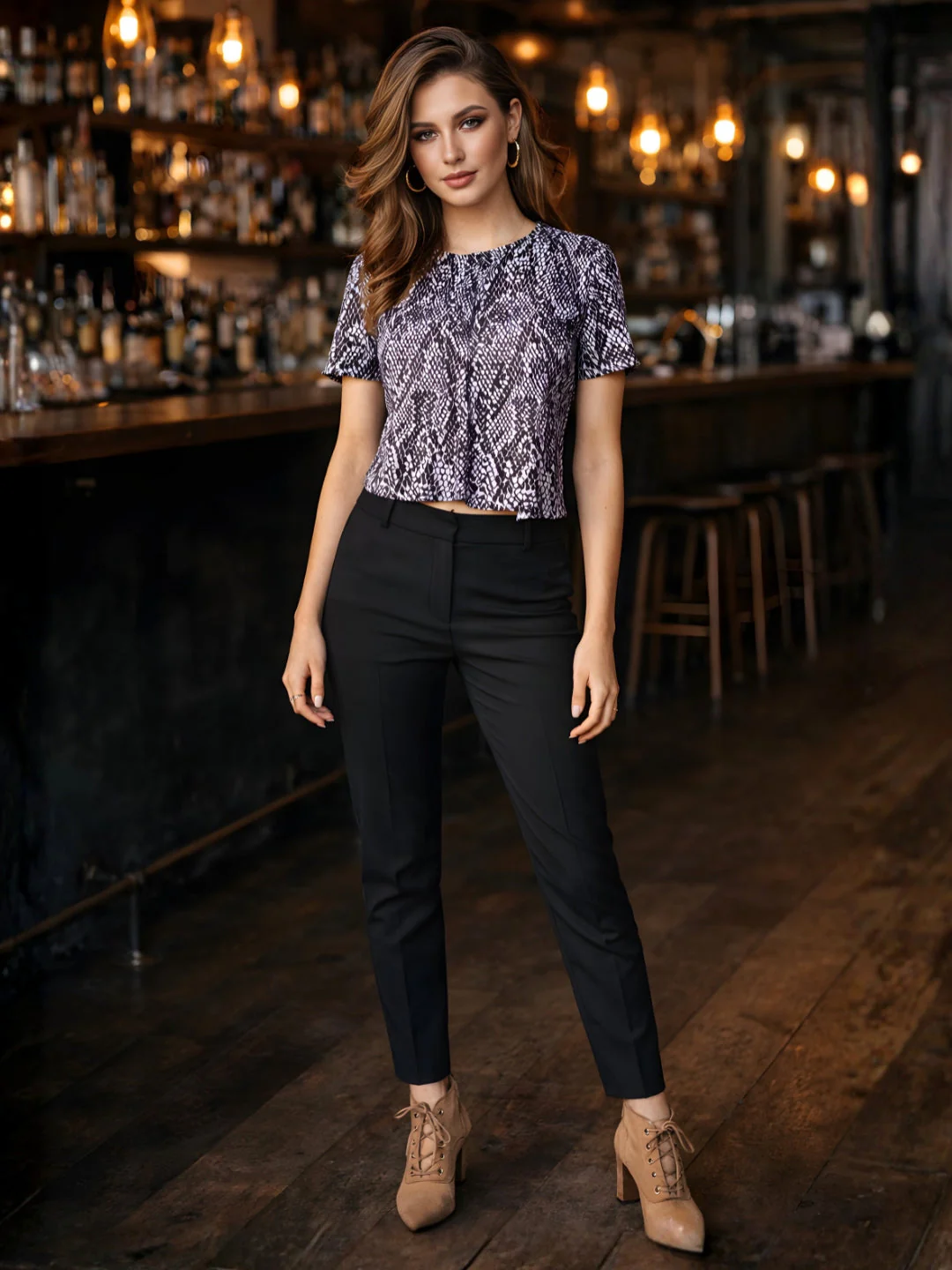 don't be basic Brown Animal Print Half Top