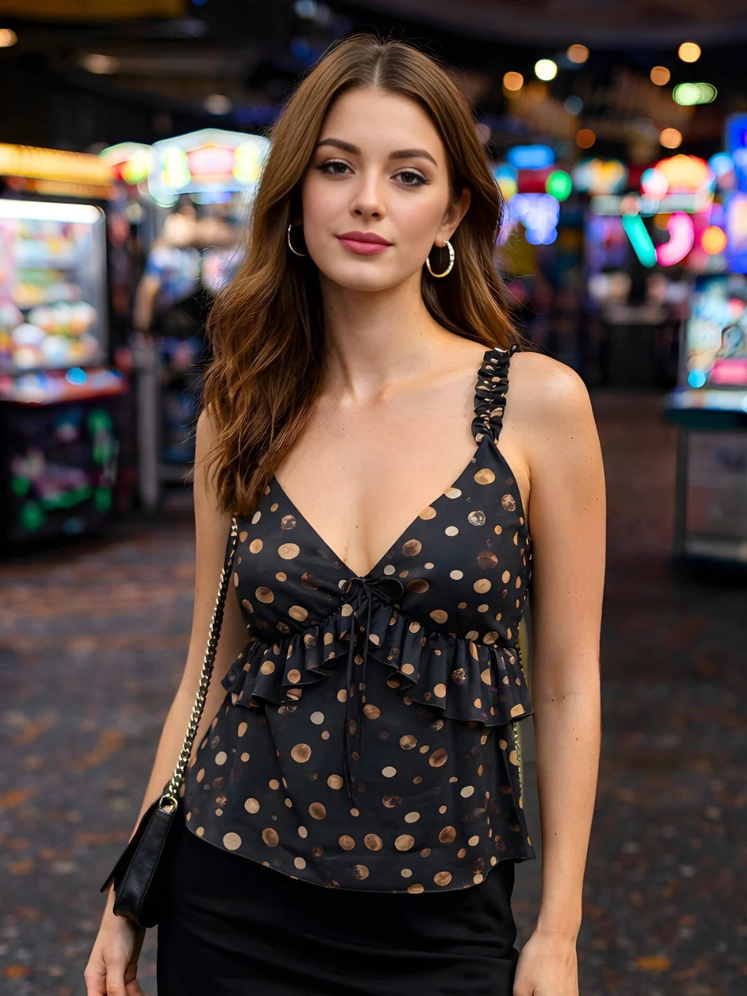 Black Polka Dot Shoulder Straps Top - Image 2