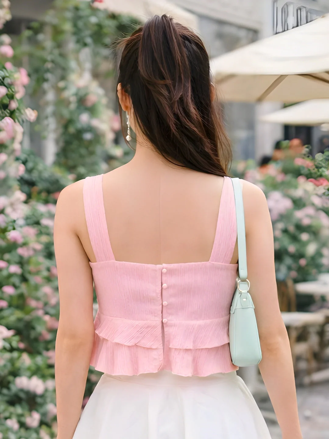 Pink Solid Shoulder Straps Top - Image 4