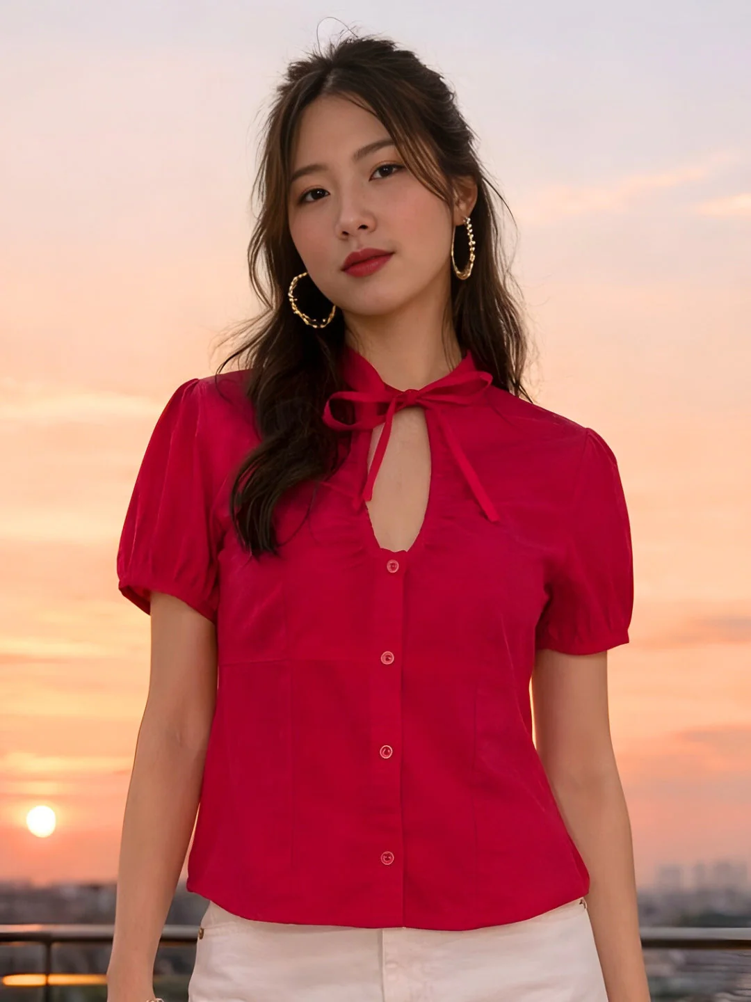 don't be basic Magenta Solid Short Shirt - Image 2
