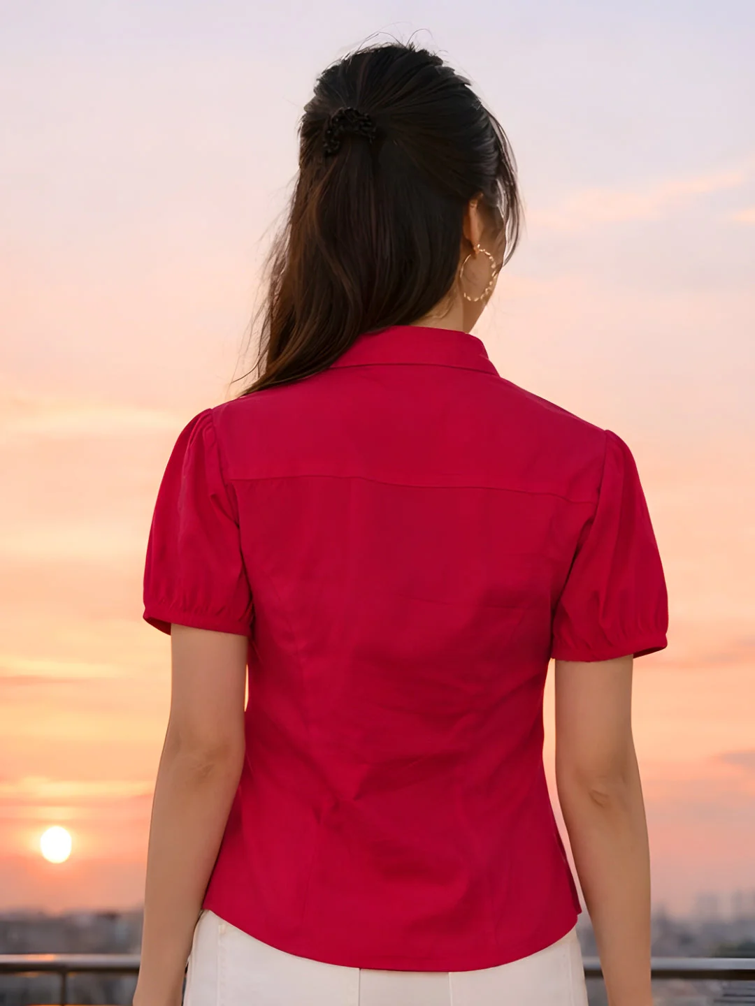 don't be basic Magenta Solid Short Shirt - Image 4