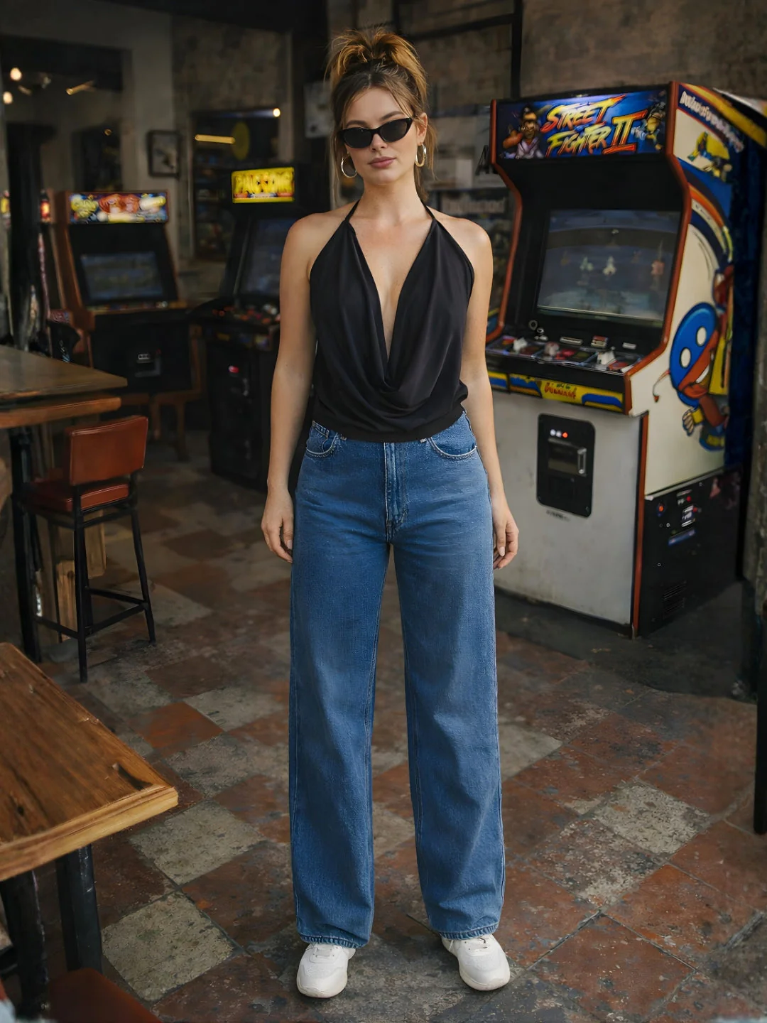Black Solid Shoulder Straps Top
