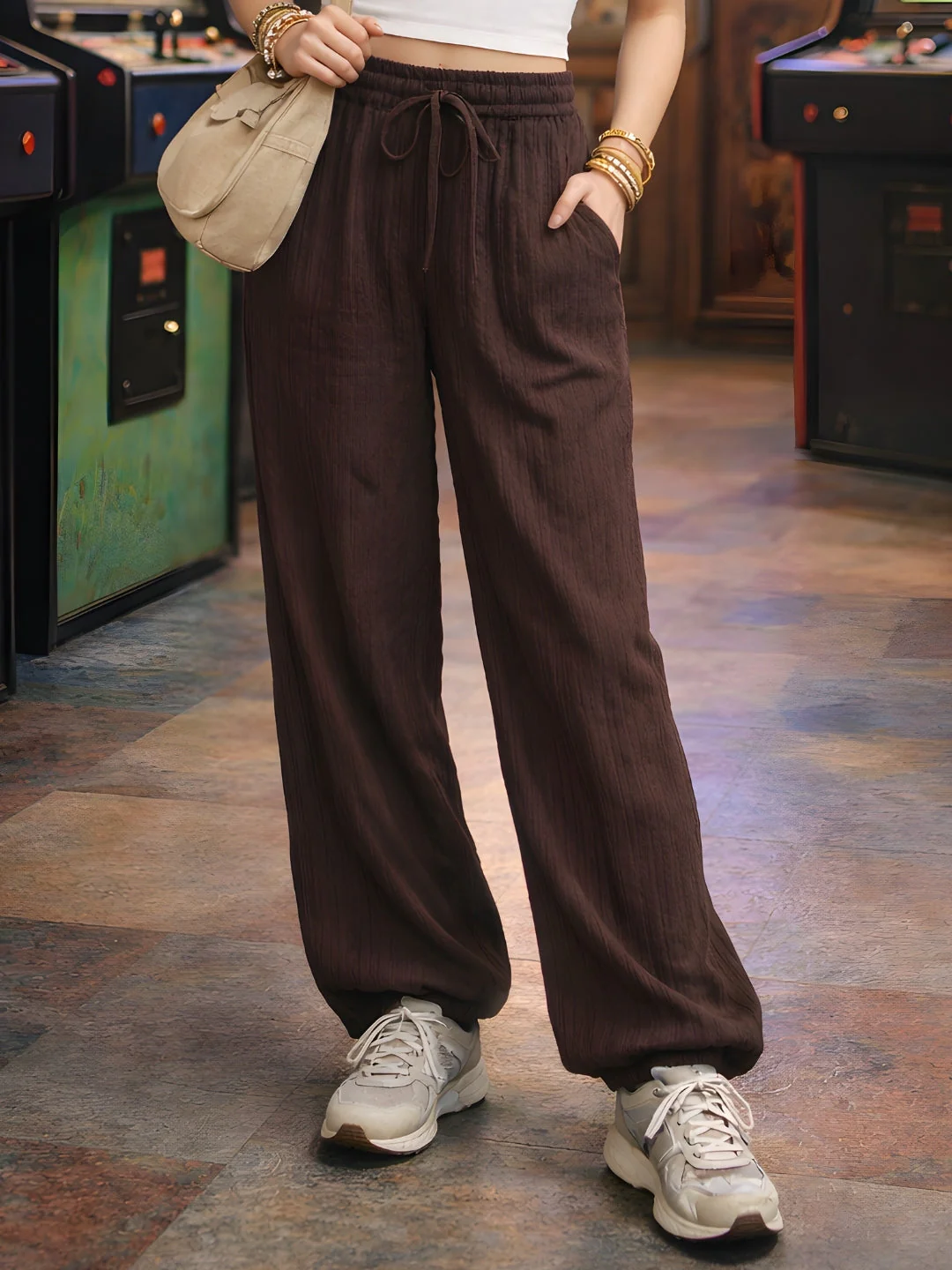 Brown Solid Trousers - Image 2