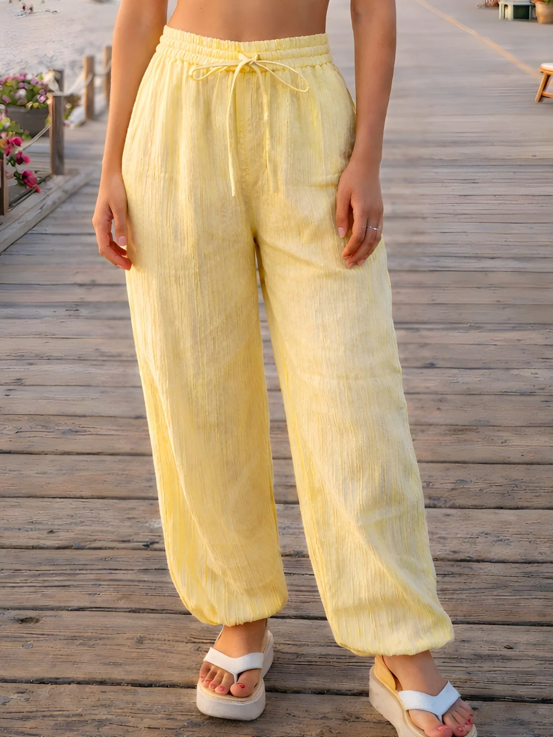 Yellow Solid Trousers - Image 2