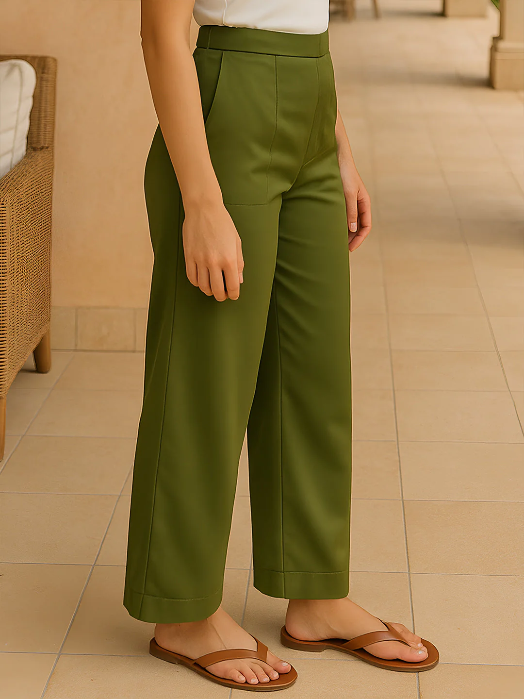 Olive Solid Trouser - Image 3