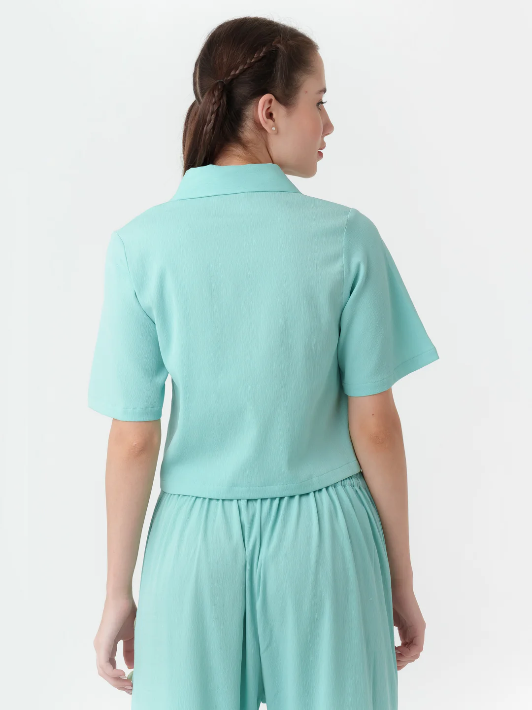 Turquoise Solid Regular Shirt - Image 4