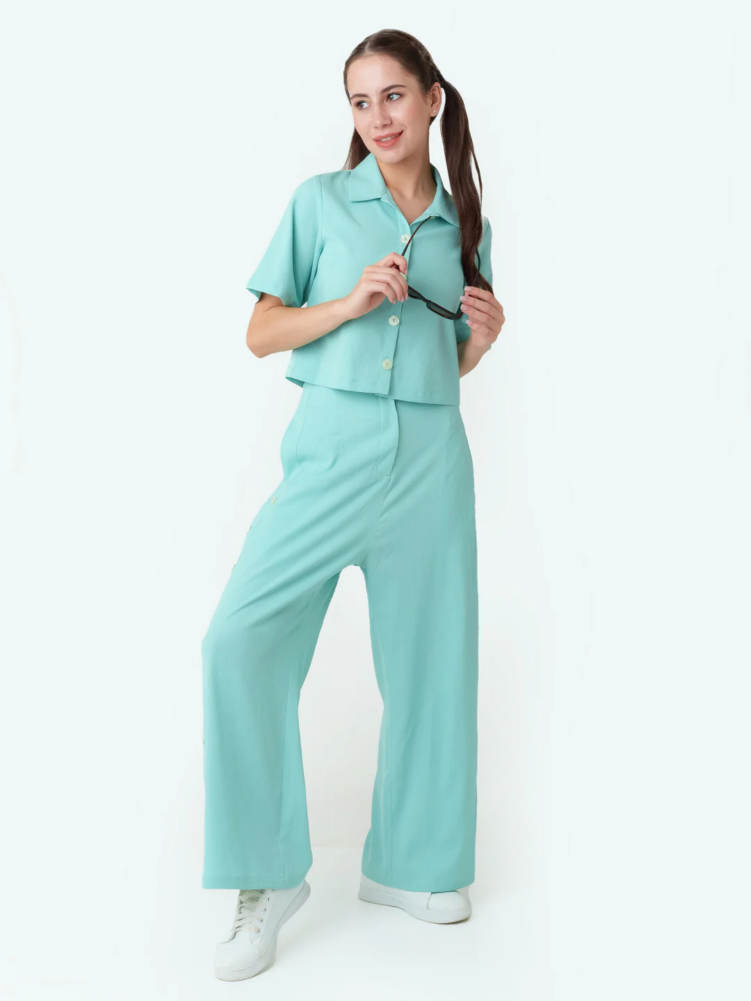 Turquoise Solid Regular Shirt - Image 5