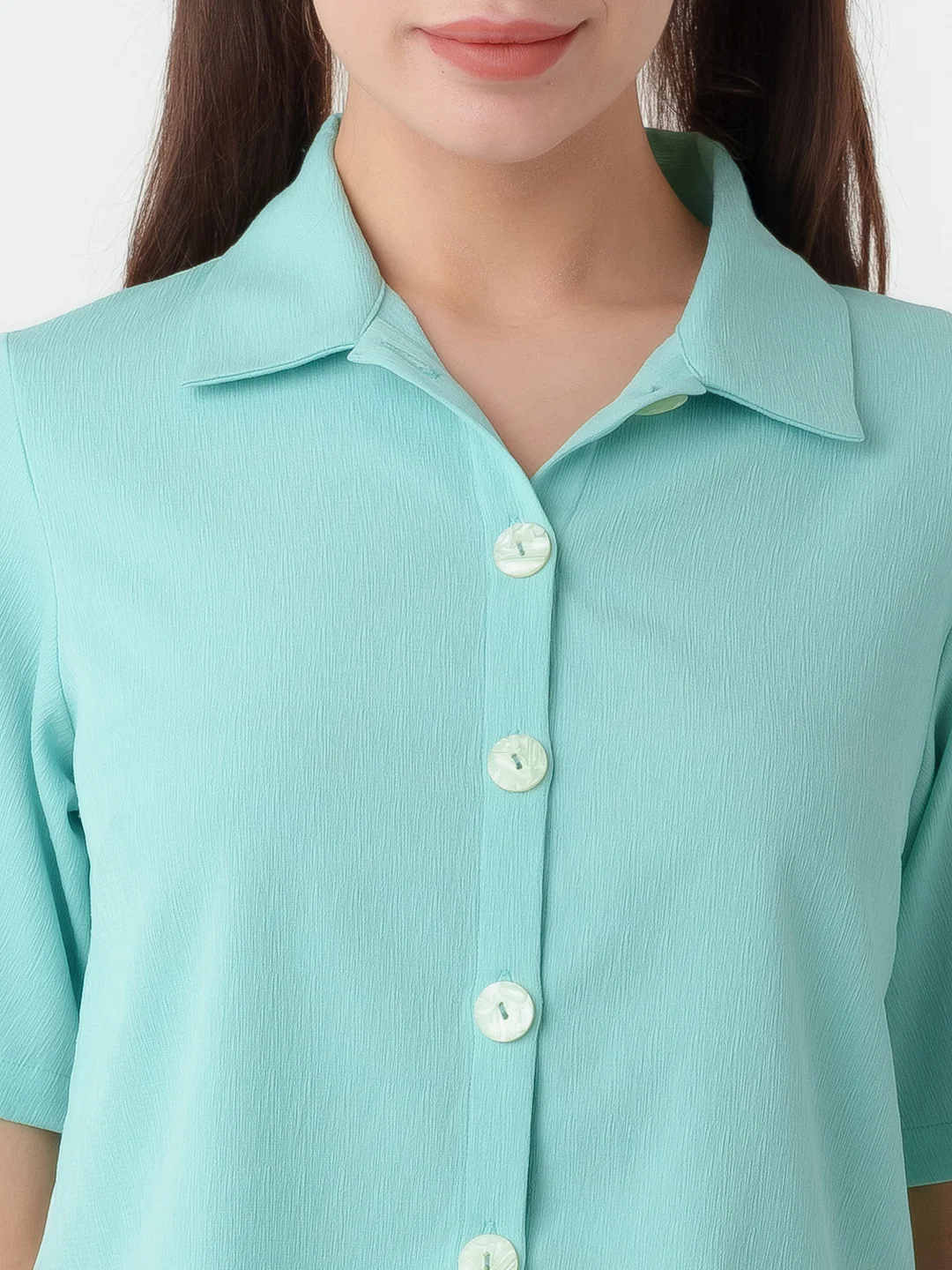 Turquoise Solid Regular Shirt - Image 6