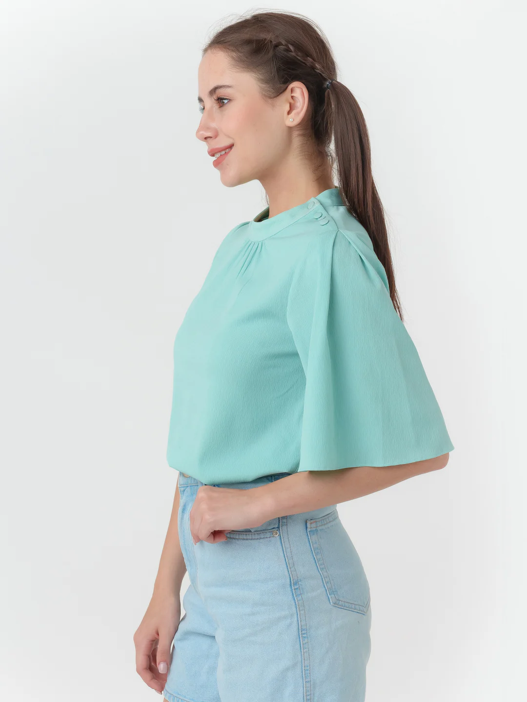 Turquoise Solid Regular Top - Image 3