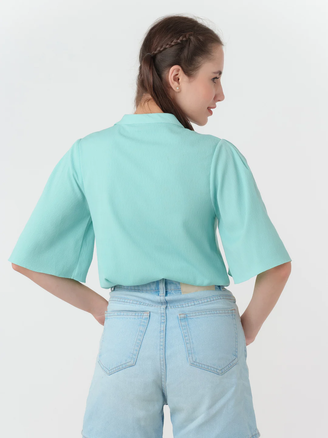 Turquoise Solid Regular Top - Image 4